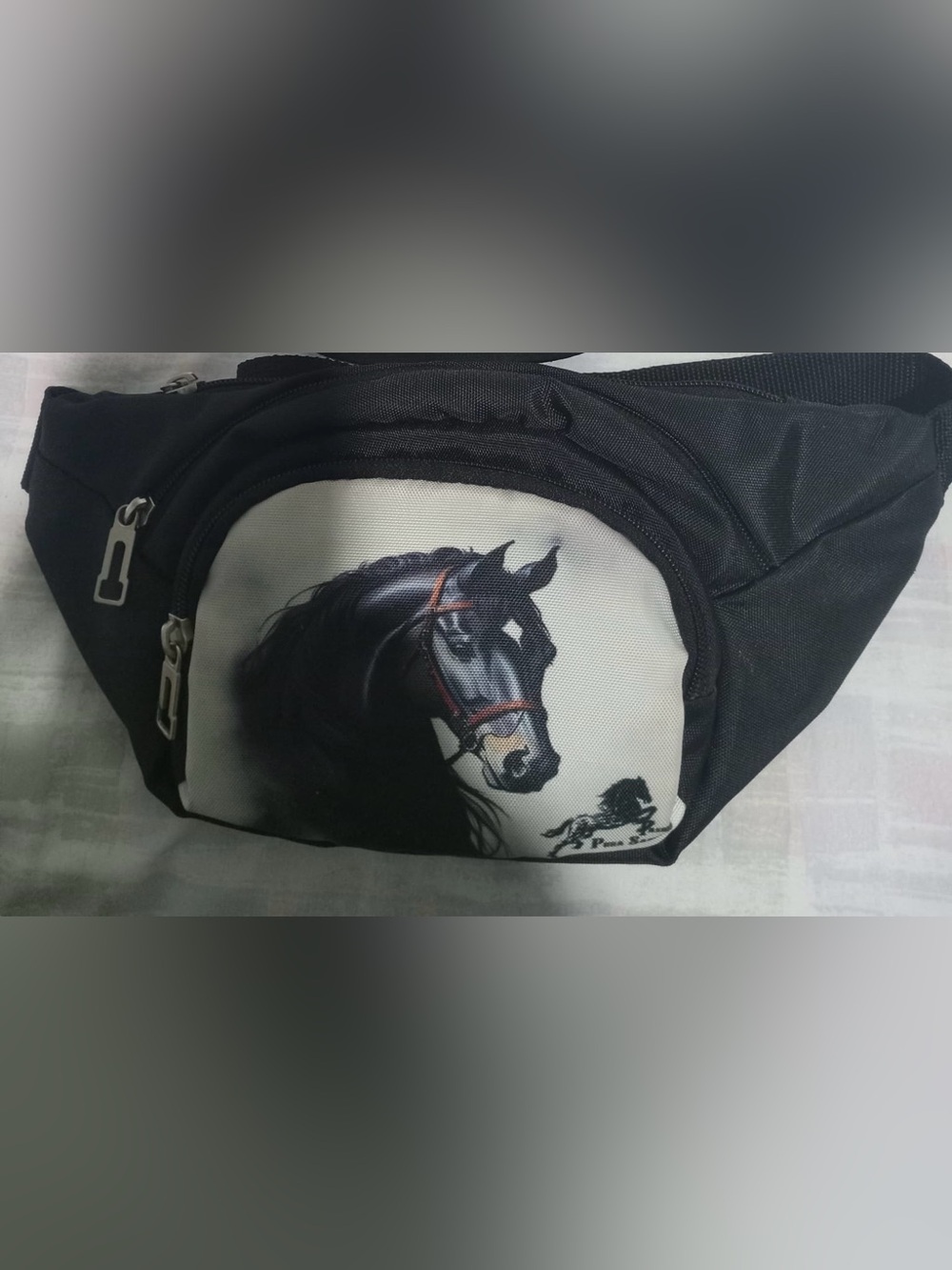 Men’s Black Waist Bag with Horse Print